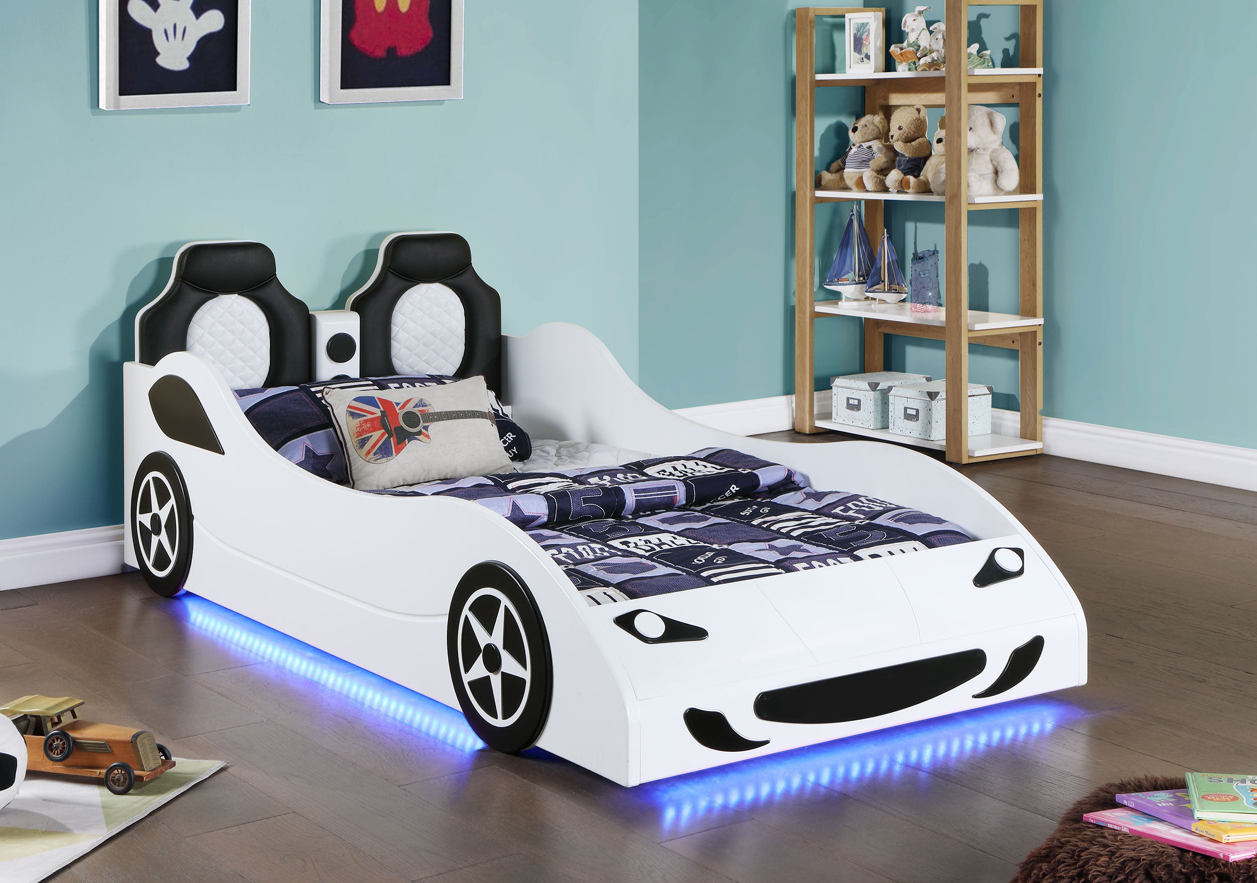 Cruiser Wood Twin LED Race Car Bed White — view 3