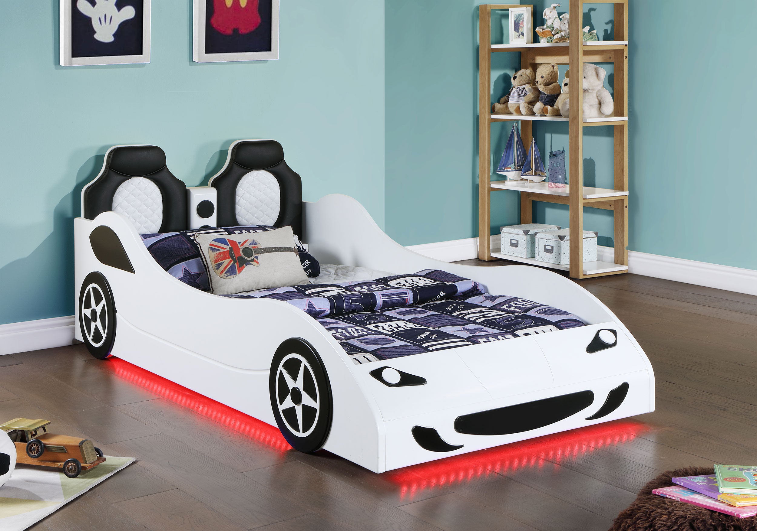 Cruiser Wood Twin LED Race Car Bed White — view 7