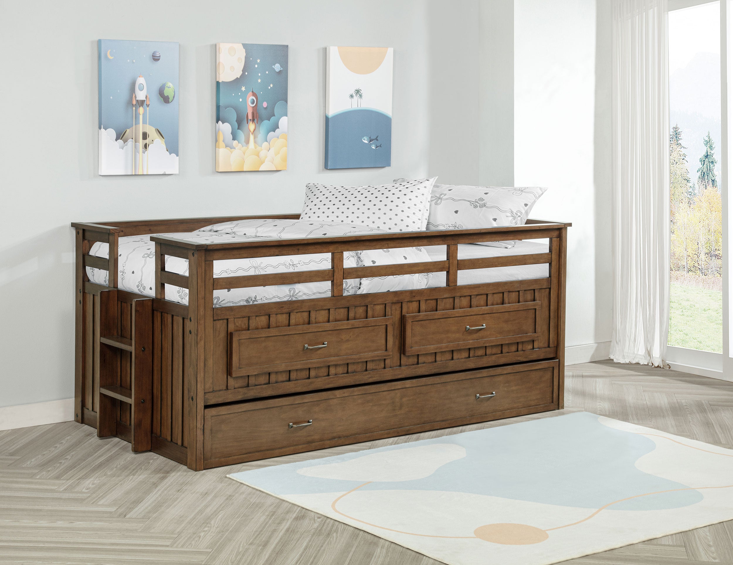 Carlsbad Wood Twin Captains Bed With Trundle Medium Brown — view 3