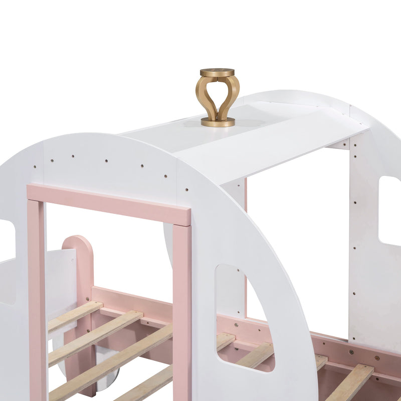 Princess Carriage Bed With Crown, Platform Car Bed With Stair