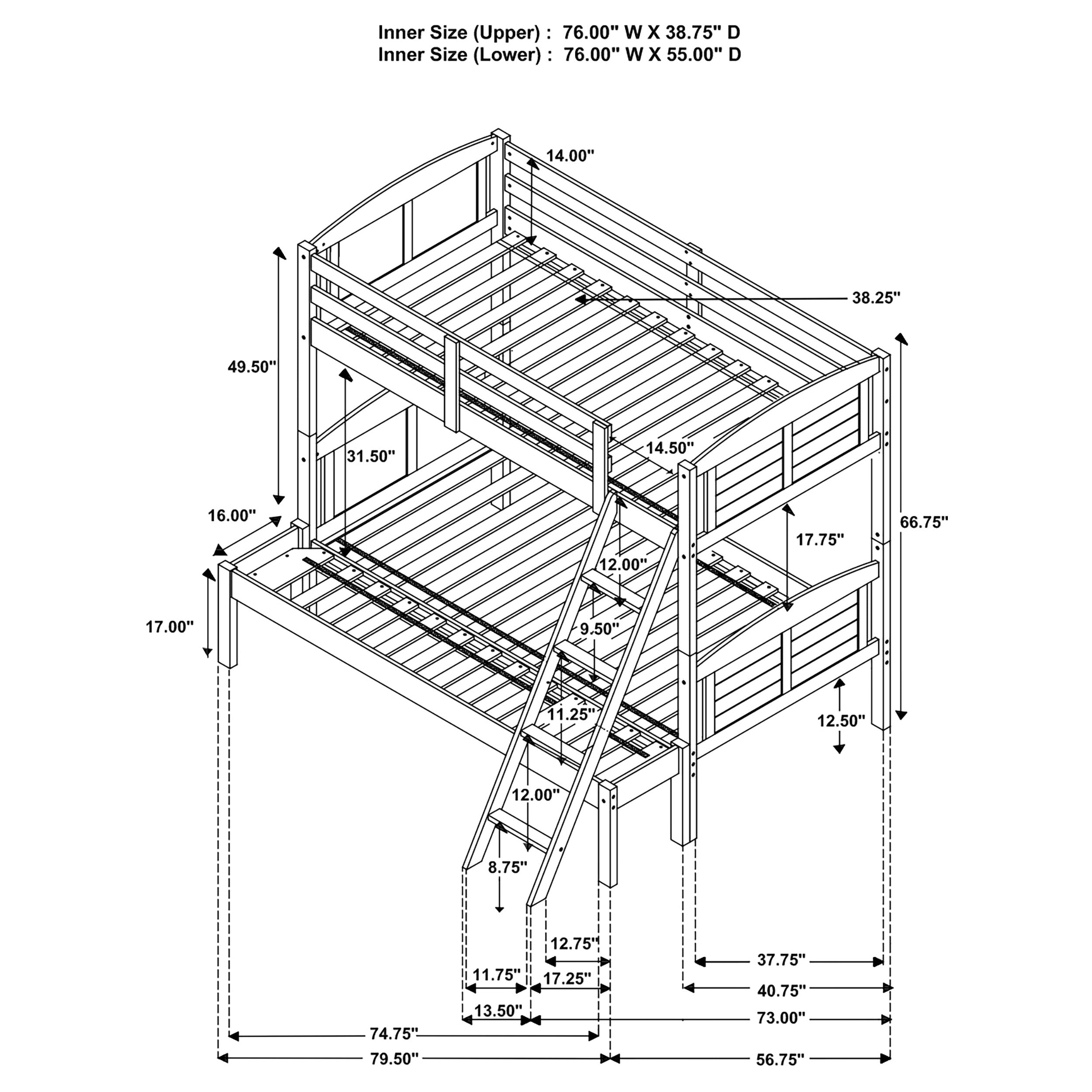 Flynn Wood Twin Over Full Bunk Bed Weathered Brown — view 8