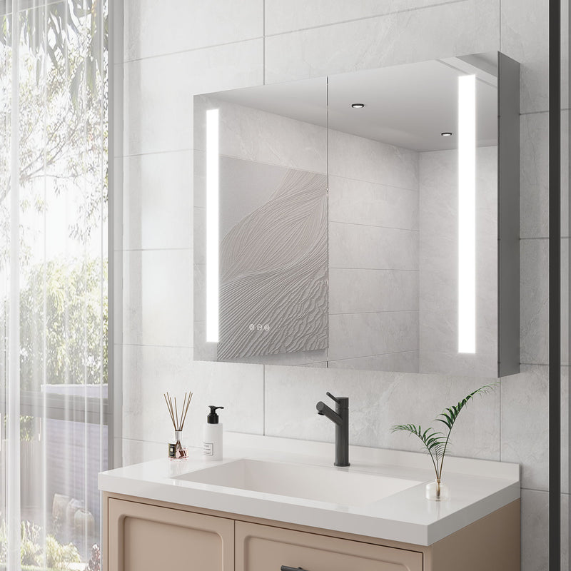 LED Medicine Cabinet With Mirror, Double Door With Defogger, Dimmer, Surface Mount