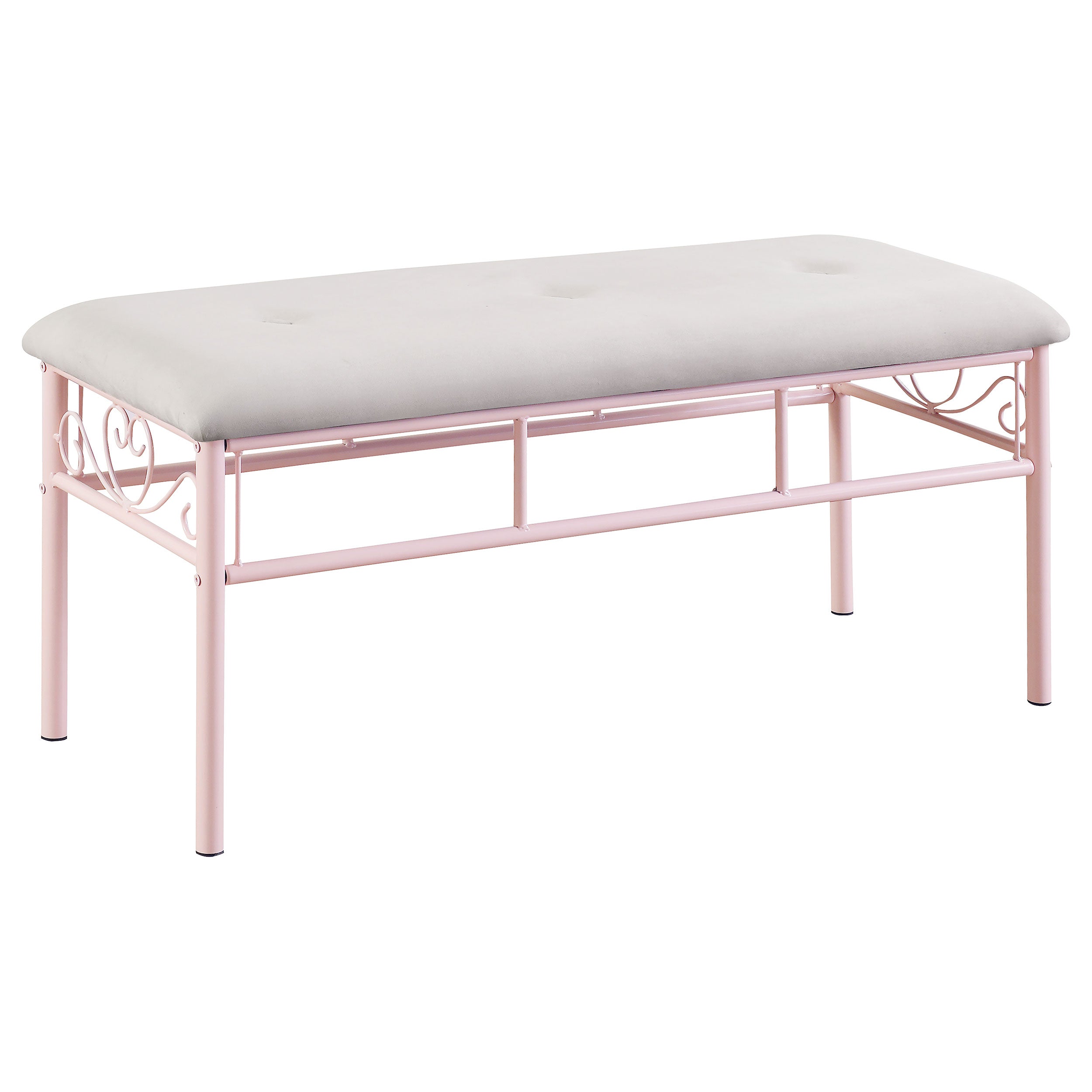 Massi Fabric Upholstered Bench White and Powder Pink — view 1