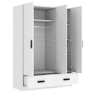 3 Door Wardrobe Closet With Storage Drawers, Shelves And Hanging Rod - White
