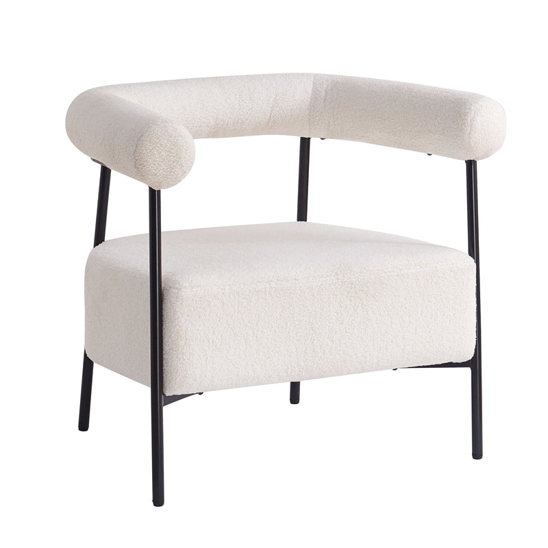 Modern Boucle Fabric Upholstered Accent Chair, Curved Armchair With Metal Frame - White