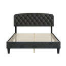 Queen size Adjustable Headboard with Fine Linen Upholstery and Button Tufting for Bedroom,  Wave Top  Dark Grey