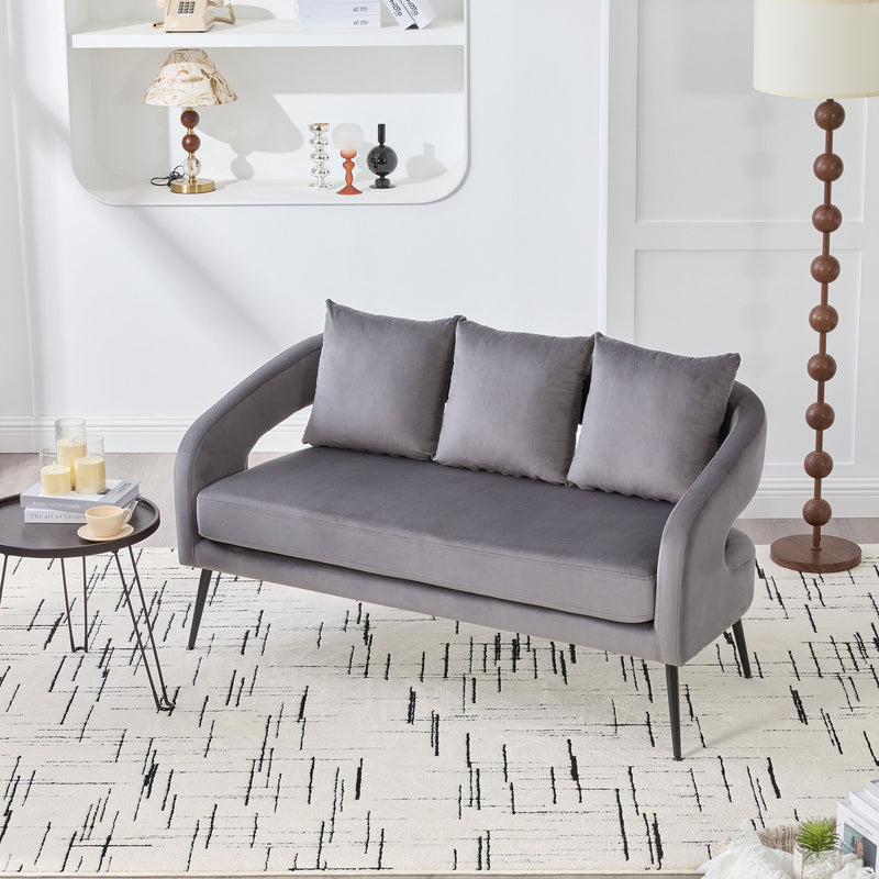 Open Back Loveseat Settee With 3 Pillows - Charcoal