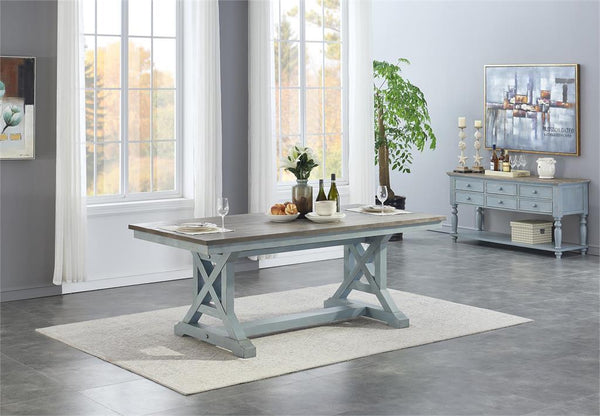 Bar Harbor Hand Painted Plank Style Top Dining Table