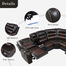 Manual Reclining Sectional Sofa Set, L Shaped Symmetrical Motion Sofa Corner Couch Sets With Storage Boxes, 4 Cup Holders And LED Light Strip For Living Room