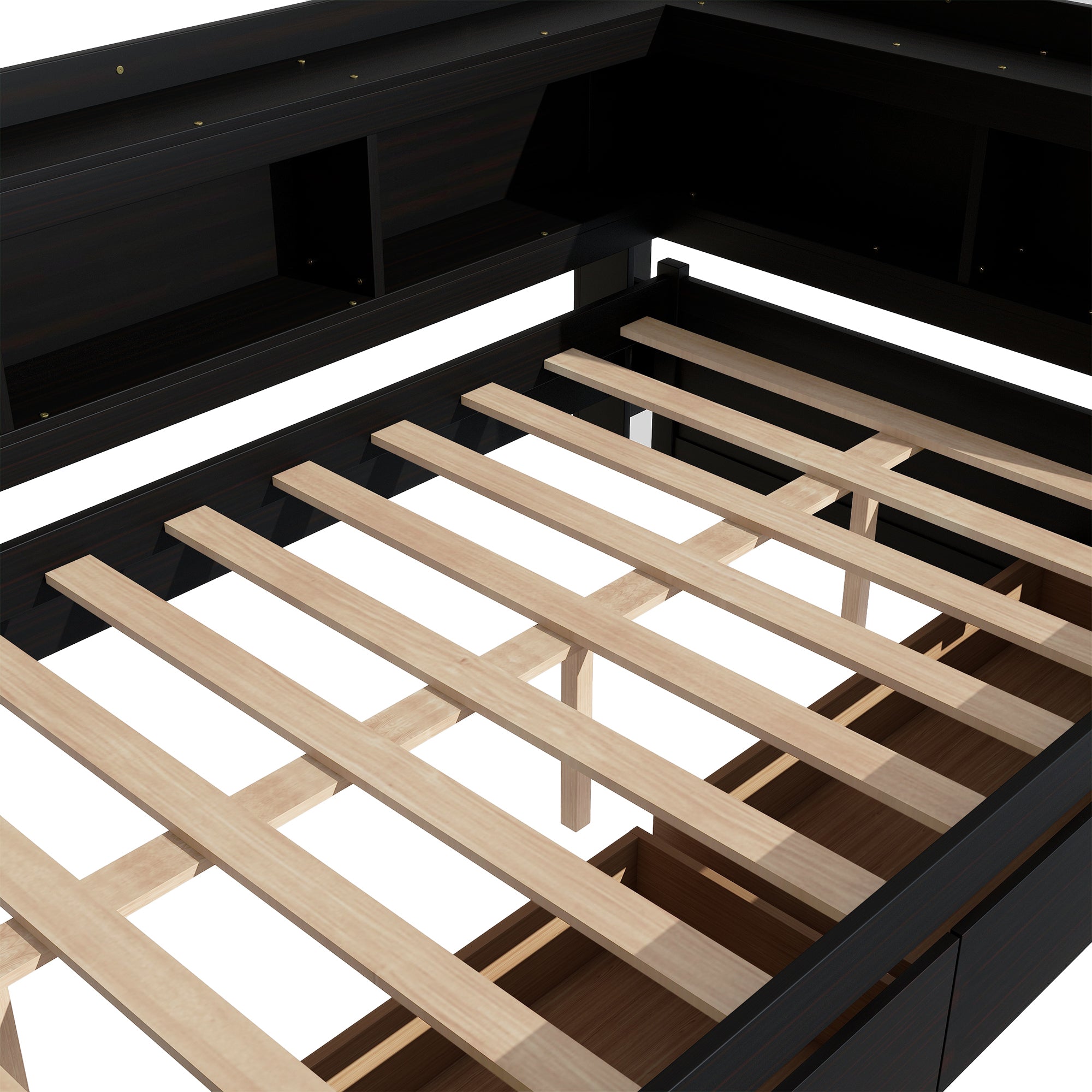 Full Bed with L-shaped Bookcases, Drawers ,Espresso