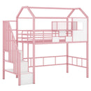 Metal Loft Bed With Roof Design And Storage Box With Guardrails And Integrated Ladder