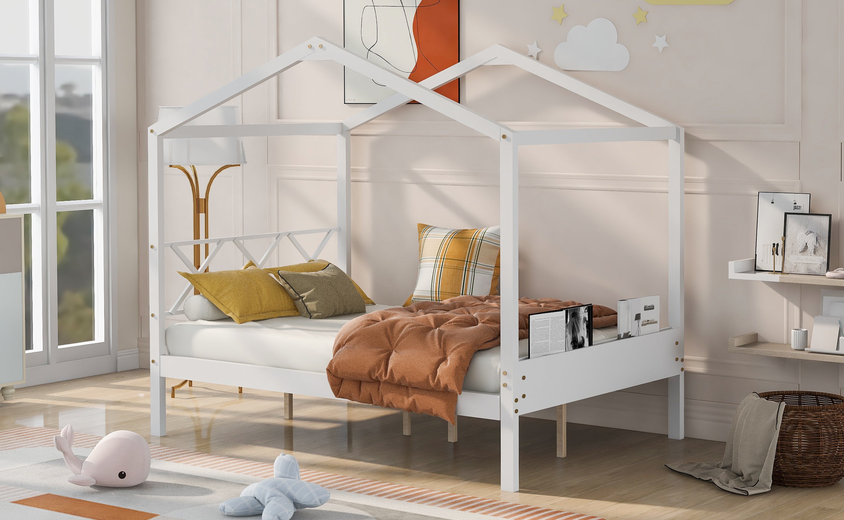 Full Size Wood House Bed with Storage Space, White (OLD SKU :LP000002AAK) - Atlantic Fine Furniture Melbourne FL