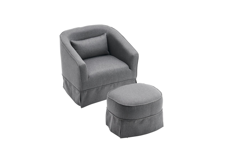 Swivel Barrel Chair With Ottoman, Swivel Accent Chairs Armchair For Living Room, Reading Chairs For Bedroom Comfy, Round Barrel Chairs With Metal Base