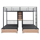 Triple Bunk Bed With Drawers, Multi-Functional Frame With Desks And Shelves In The Middle