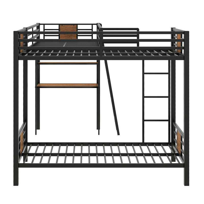 L-Shaped Twin Over Twin Bunk Bed With Twin Size Loft Bed With Desk And Shelf - Brown
