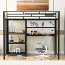 Metal Loft Bed With Desk, 3 Shelves And Ladder