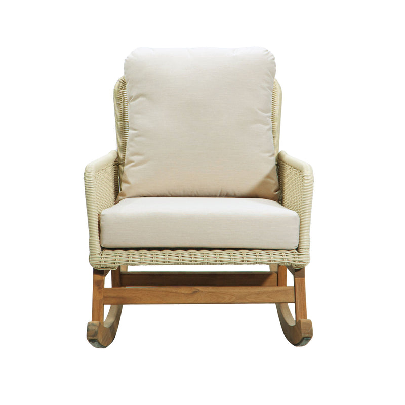 Contemporary Minimalist Wicker Rocking Chair Set With Soft Polyester Cushions And Durable Wooden Frame For Indoor And Outdoor Spaces - Ivory
