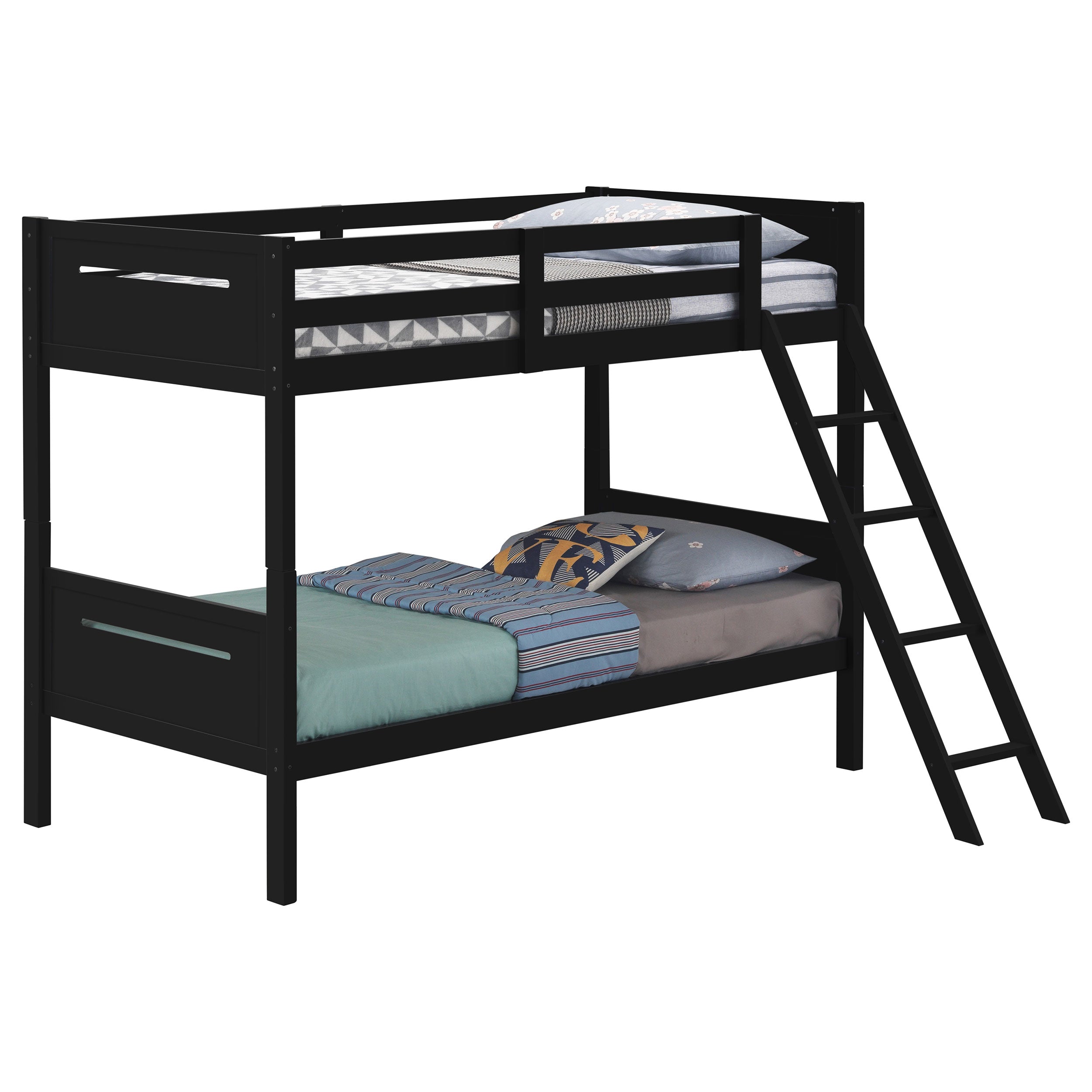 Littleton Wood Twin Over Twin Bunk Bed Black — view 3