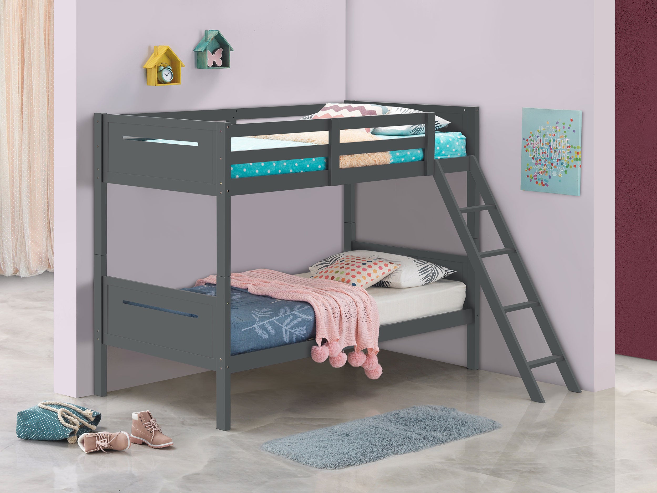 Littleton Wood Twin Over Twin Bunk Bed Grey — view 2