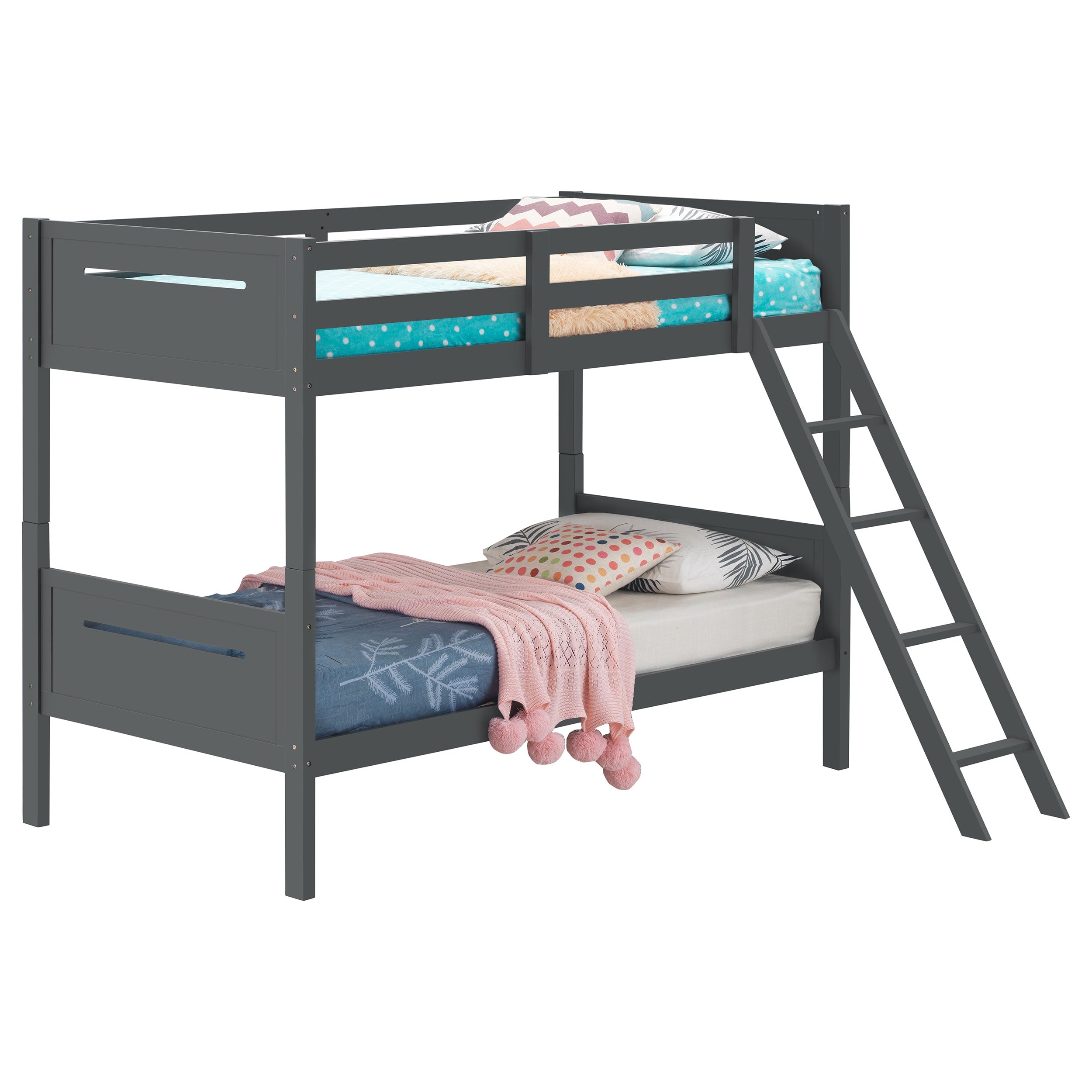 Littleton Wood Twin Over Twin Bunk Bed Grey — view 3