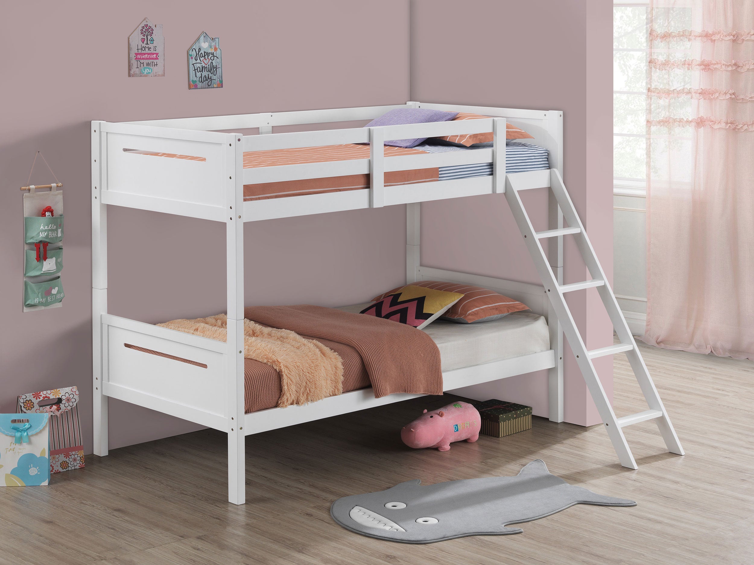 Littleton Wood Twin Over Twin Bunk Bed White — view 2