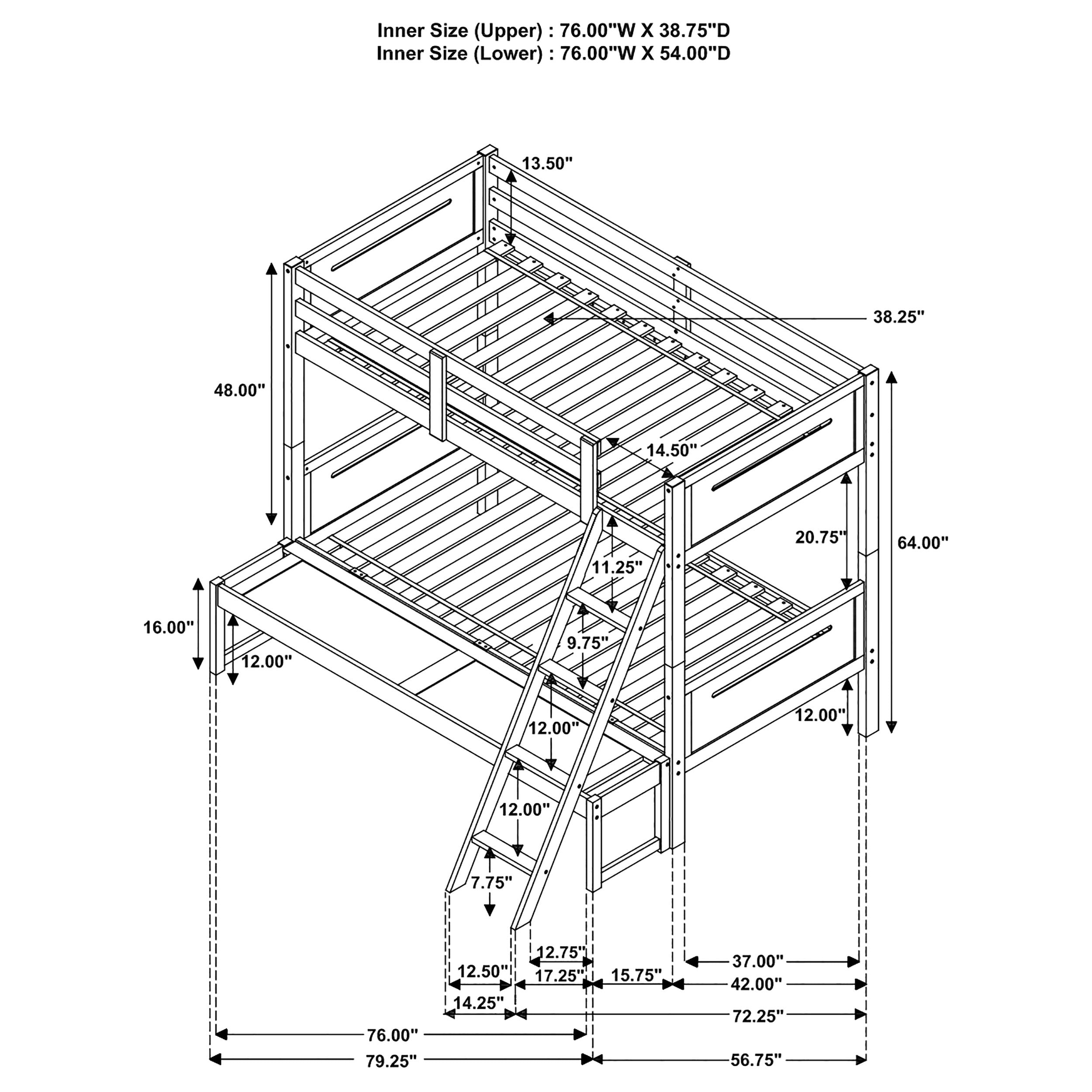 Littleton Wood Twin Over Full Bunk Bed White — view 7