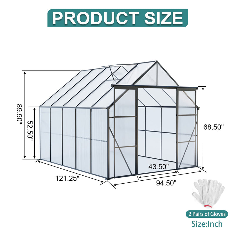 Double Door Polycarbonate Greenhouse Raised Base And Anchor Aluminum Heavy Duty Walk In Greenhouses For Outdoor Backyard In All Season