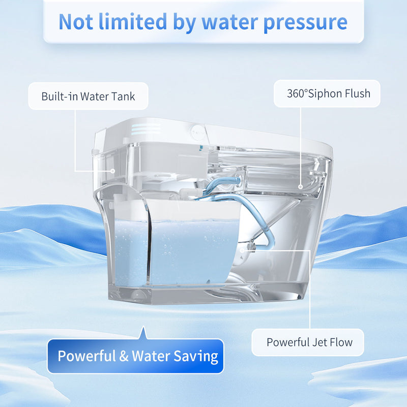 Tankless Smart Toilet With Bidet Built In, 1 Piece Bidet Toilet Seat, Auto Flush, Heated Seat, Warm Water And Dry, Adjustable Temp, Remote Control Side Know - White