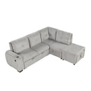 Pull-Out L-Shaped Sectional Sofa With Movable Ottoman And Stool, Large Storage Space, A Cup Holder, And 2 USB Ports For Living Room