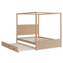 Canopy Platform Bed With Trundle And 3 Storage Drawers, 4 Post Solid Bed Frame With Headboard