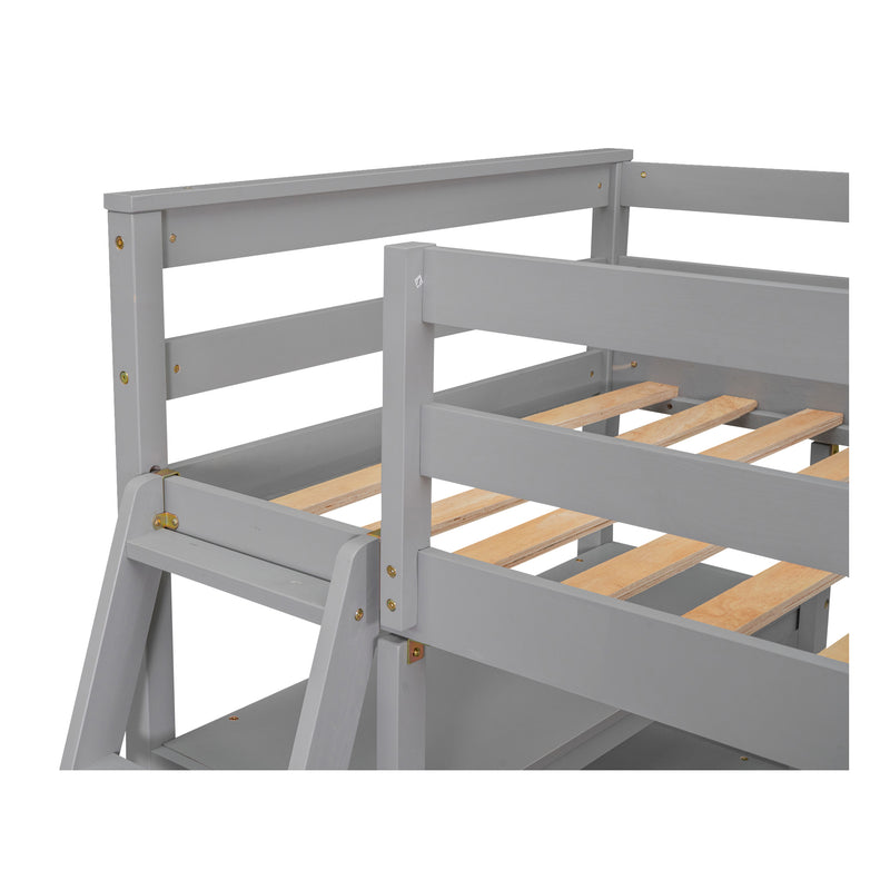 Twin Size Loft Bed with Desk and Shelves, Two Built-in Drawers, Gray(old SKU:GX000803AAE-1)