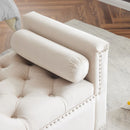 Queen Velvet Button Bedside Storage Bench With Armrests, Nailhead Trim