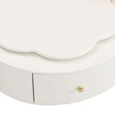 Modern Round Coffee Table (Set of 2), 360 Degree Rotatable Flower Shaped Top With 2 Drawers, Top Circle Side Table End Table With Glass For Living Room - Off White