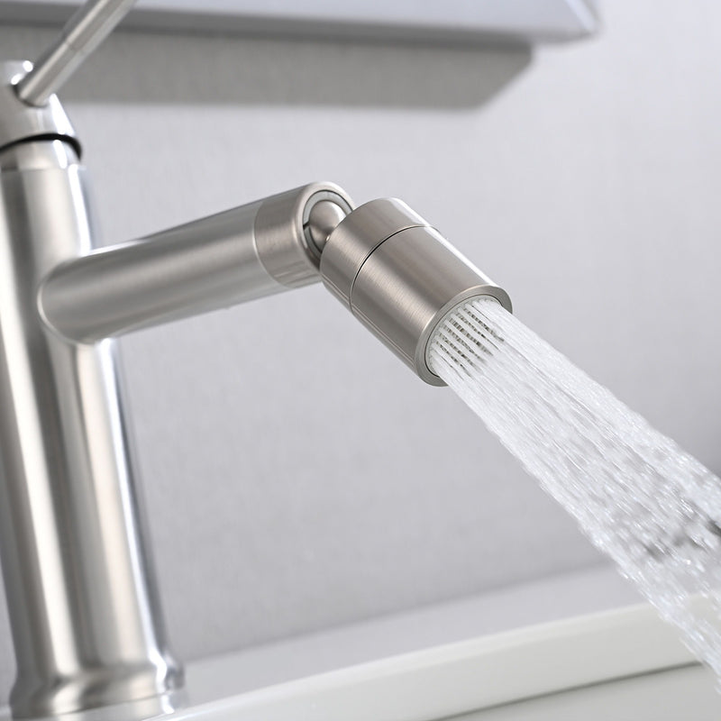 Bathroom Faucet With 2 Mode Functionality And 360 Degree Rotating Aerator Stainless Steel - Brushed Nickel