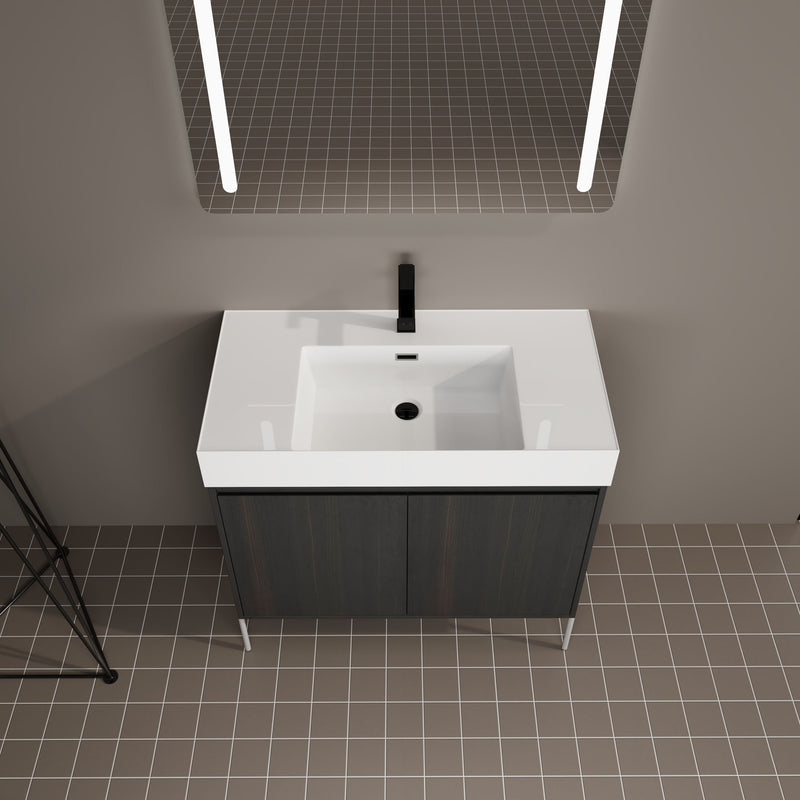 Freestanding Bathroom Vanity With Resin Sink And Storage Cabinet
