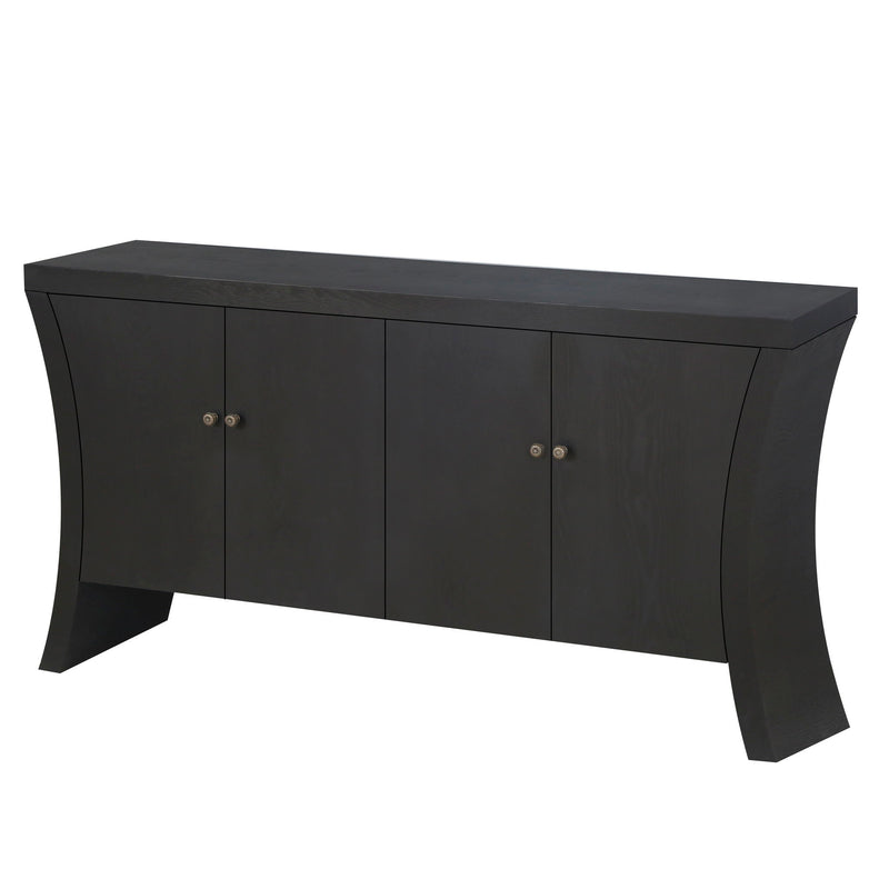 Refined Industrial 4 Door Credenza With Arc Legs & Bronze Clasps