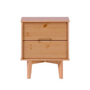 Mid-Century Modern Solid Wood 2 Drawer Nightstand - Natural Pine