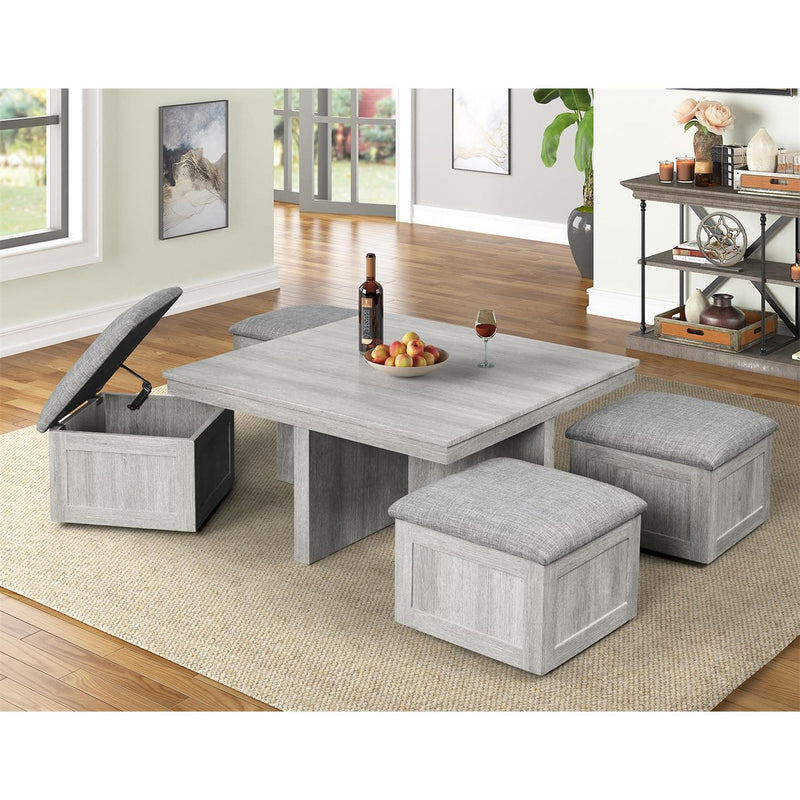 Uster - Coffee Table With Four Storage Stools - Grey