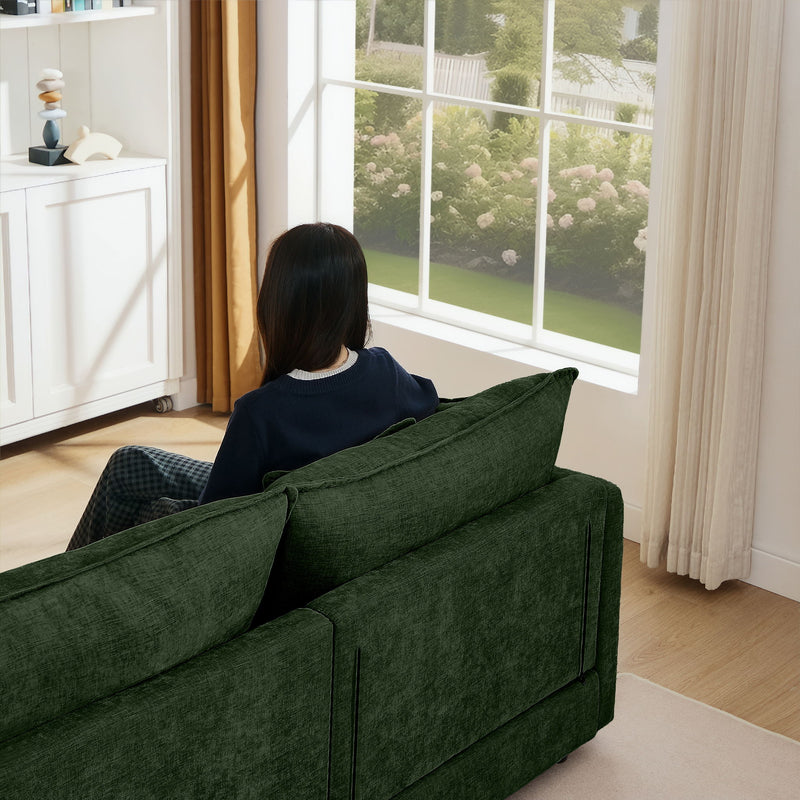 Modular Sectional Sofa 3 Seater L-Shaped Couch Set With Movable Ottoman - Green