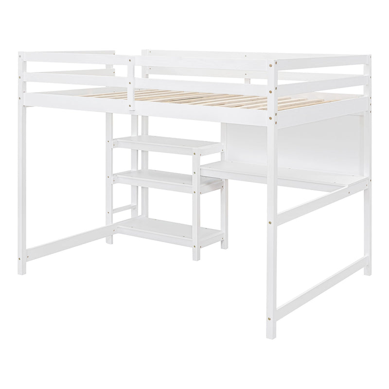 Loft Bed With Shelves, Desk And Writing Board