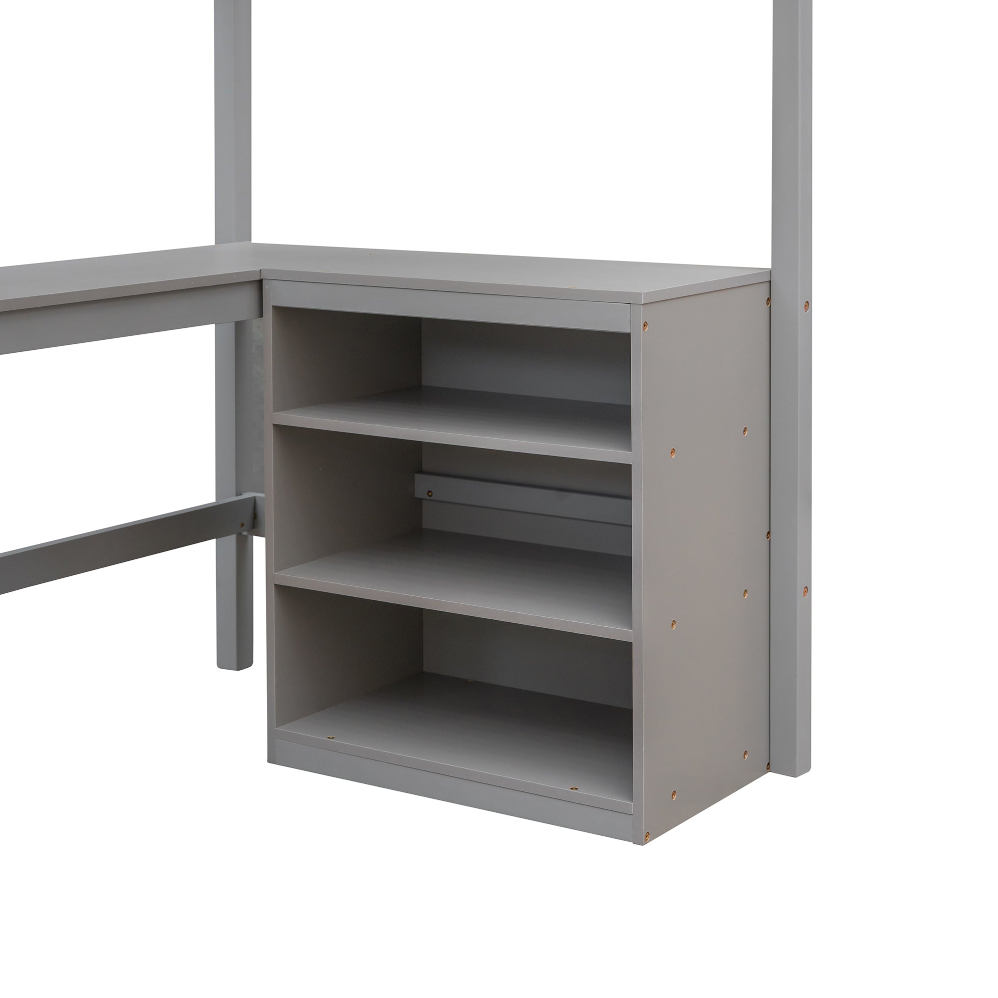 Twin size Loft Bed with Shelves and Desk, Wooden Loft Bed with Desk - Gray(OLD SKU:LT000537AAE) - Atlantic Fine Furniture Melbourne FL