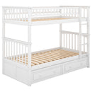 Twin over Twin Bunk Bed with Drawers, Convertible Beds, White(Old SKU: SM000240AAK-1)