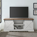 Farmhouse Sliding X Barn Door 70" TV Stand for 80" TVs - Rustic Oak/Brushed White
