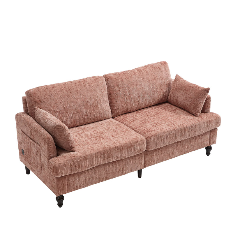 Chenille 2 Seater Sofa With LED Light, USB Charging Port, And Storage Bag