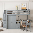 Loft Bed With Stairs, Bookshelf, Drawers, Desk & Wardrobe, Space Saving Multifunctional Furniture