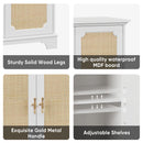 Rattan Decorated Sideboard Buffet Storage Liquor Cabinet - White