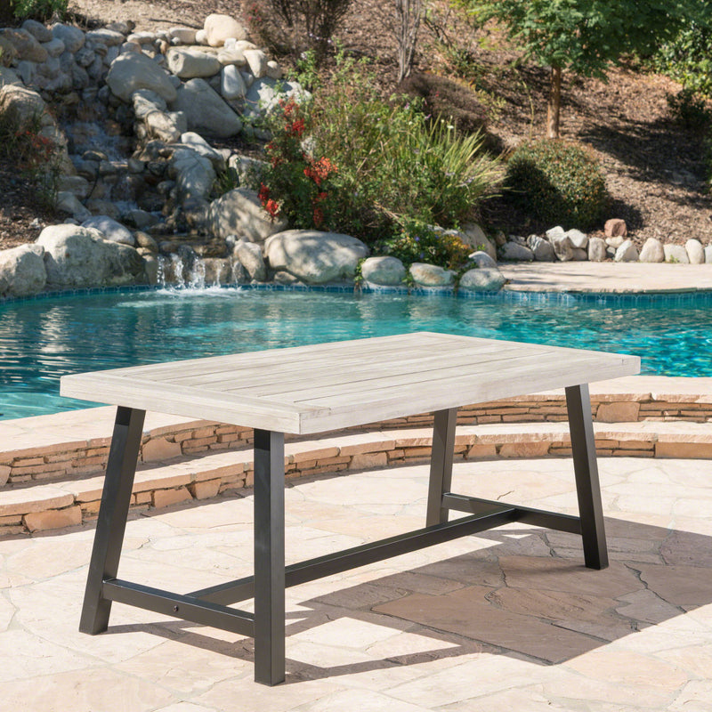 Rustic Outdoor Acacia Wood Dining Table - Black / Light Gray