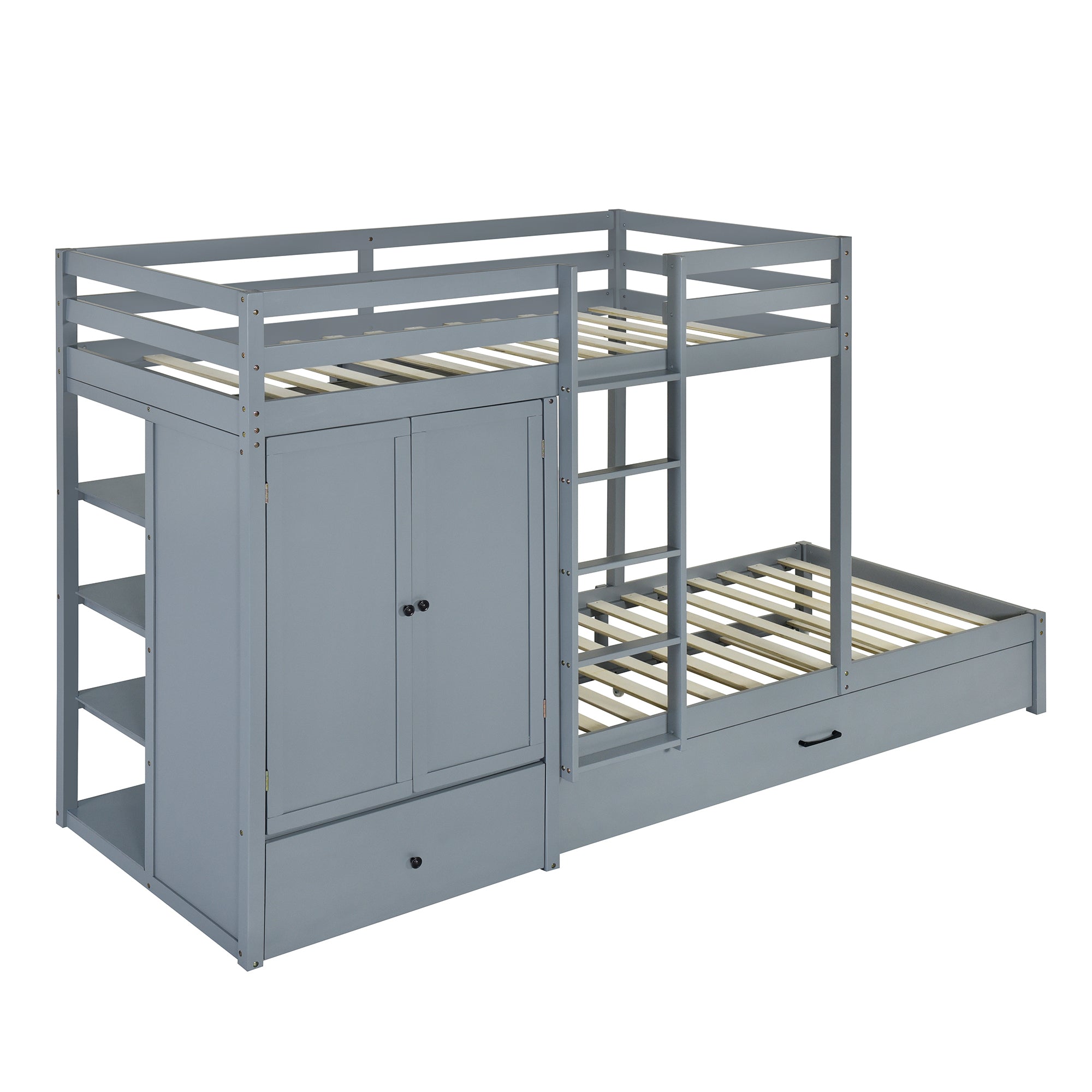 Twin-over-twin Bunk Bed with Wardrobe, Drawers and Shelves, Gray - Atlantic Fine Furniture Melbourne FL