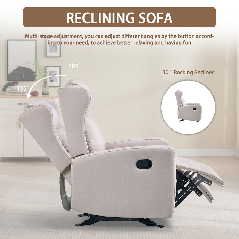Rocking Recliner Chair For Living Room, Adjustable Modern Recliner Chair, Recliner Sofa With Lumbar Support, Classic And Traditional Recliner Chair With Comfortable Arm And Back Sofa - Light Gray