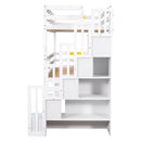 Twin Size Triple Bunk Bed With Storage Staircase, Separate Design - White